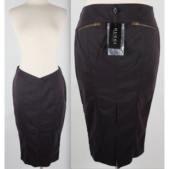 New Y2K Gucci Tom Ford 2003 skirt logo zippers black 44 US 8 - Picture 1 of 12